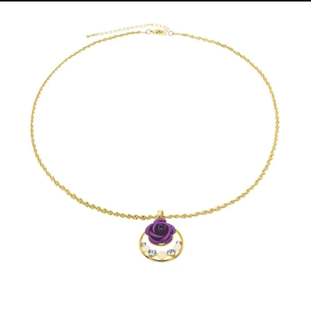 Purple flowers Necklace(24k Gold plated)