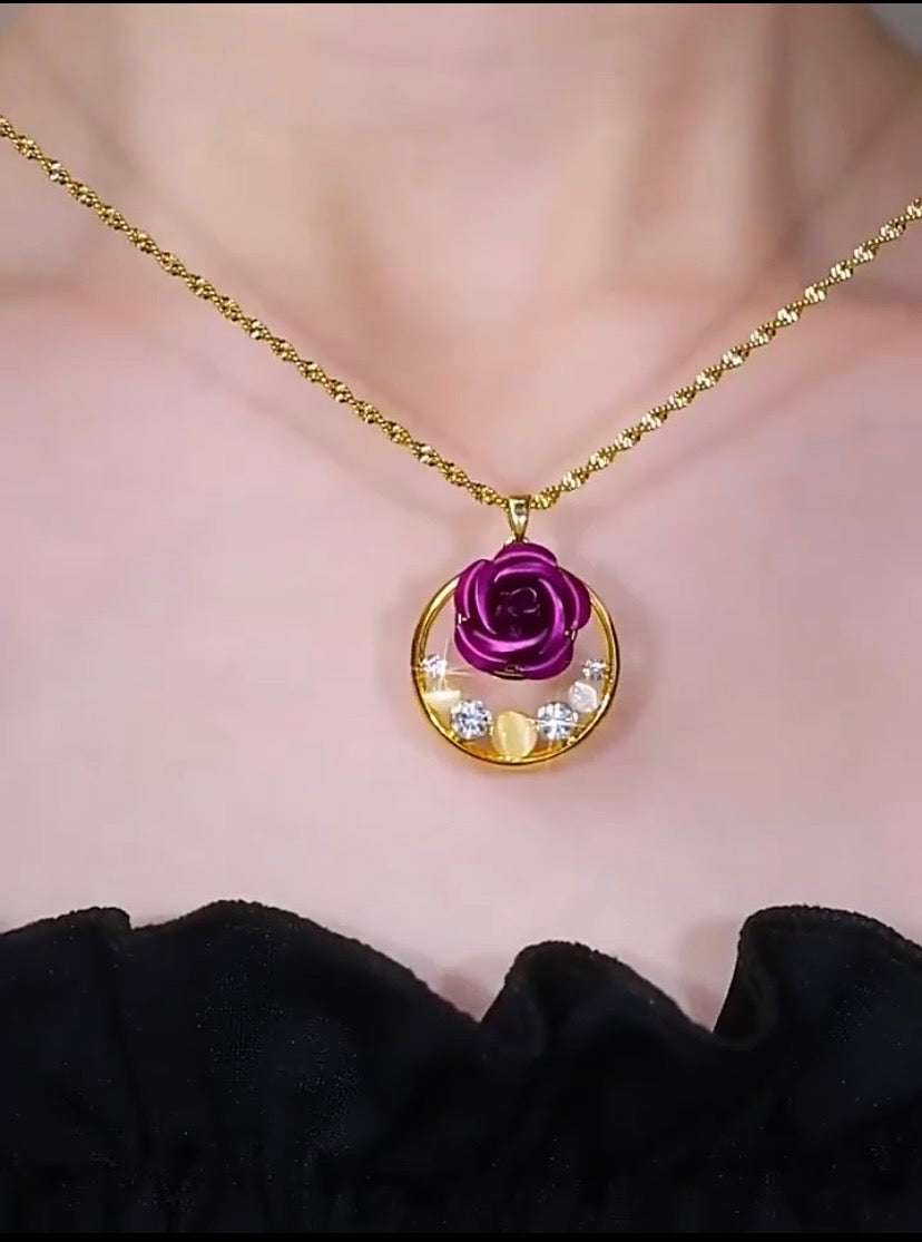 Purple flowers Necklace(24k Gold plated)