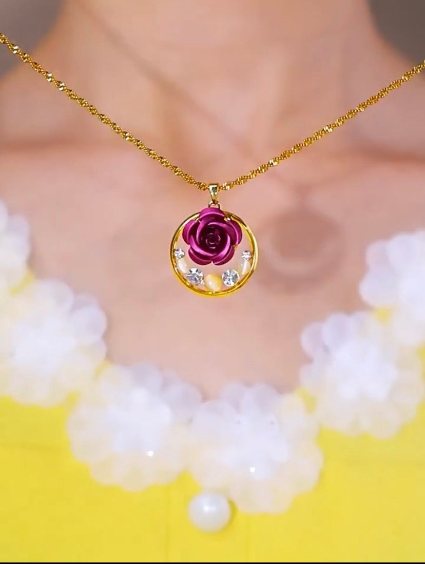 Purple flowers Necklace(24k Gold plated)