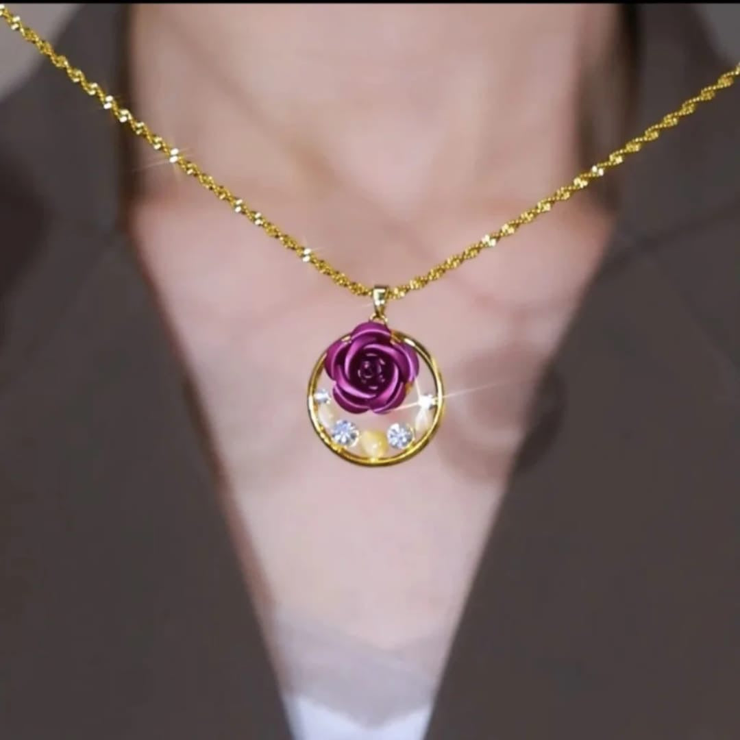 Purple flowers Necklace(24k Gold plated)