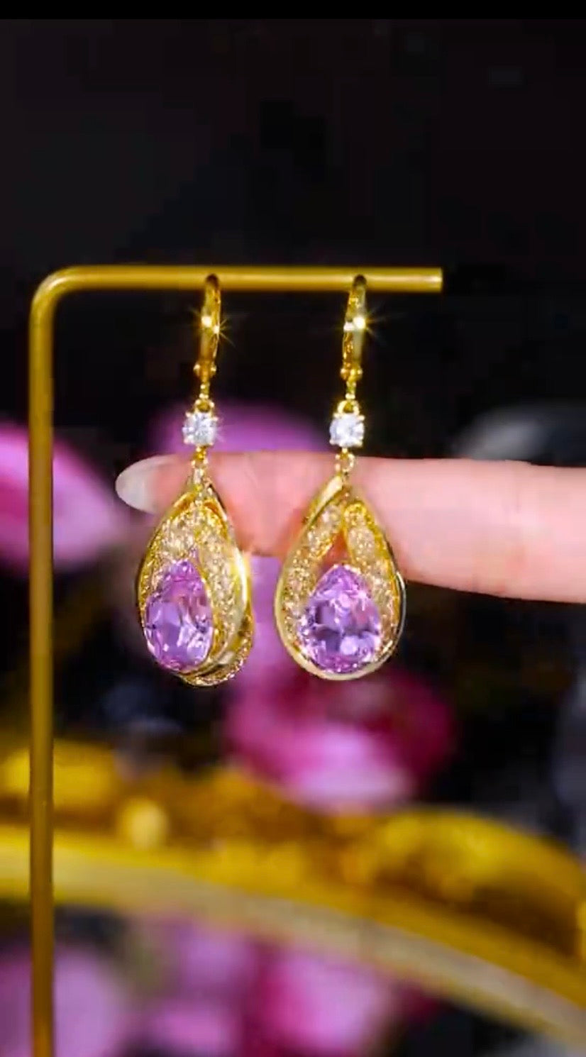 Purple zircon Earrings(24k gold plated)