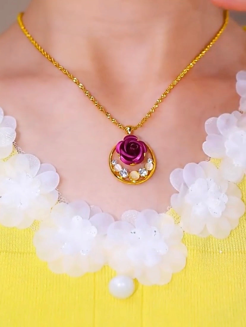 Purple flowers Necklace(24k Gold plated)