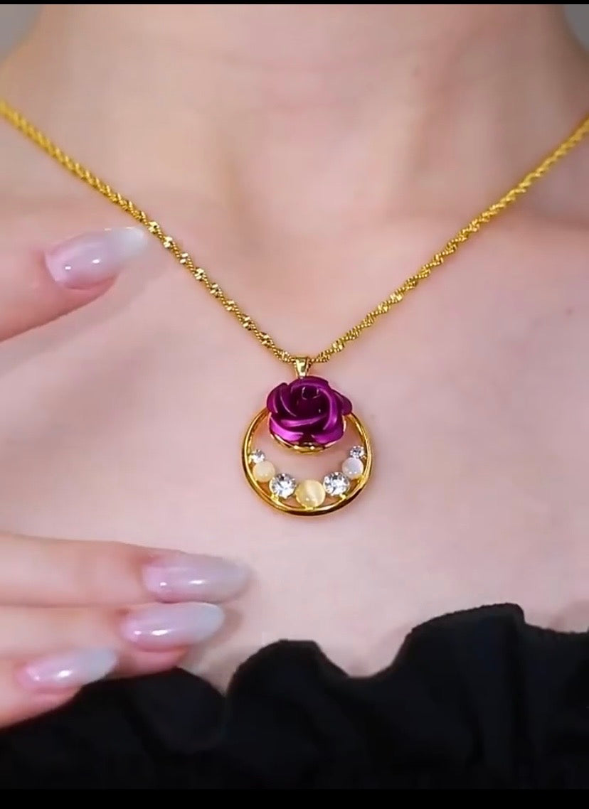 Purple flowers Necklace(24k Gold plated)