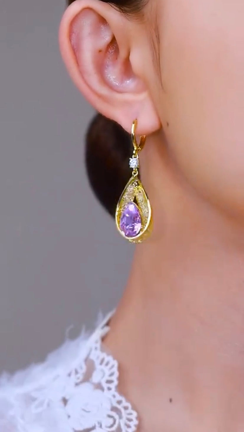 Purple zircon Earrings(24k gold plated)