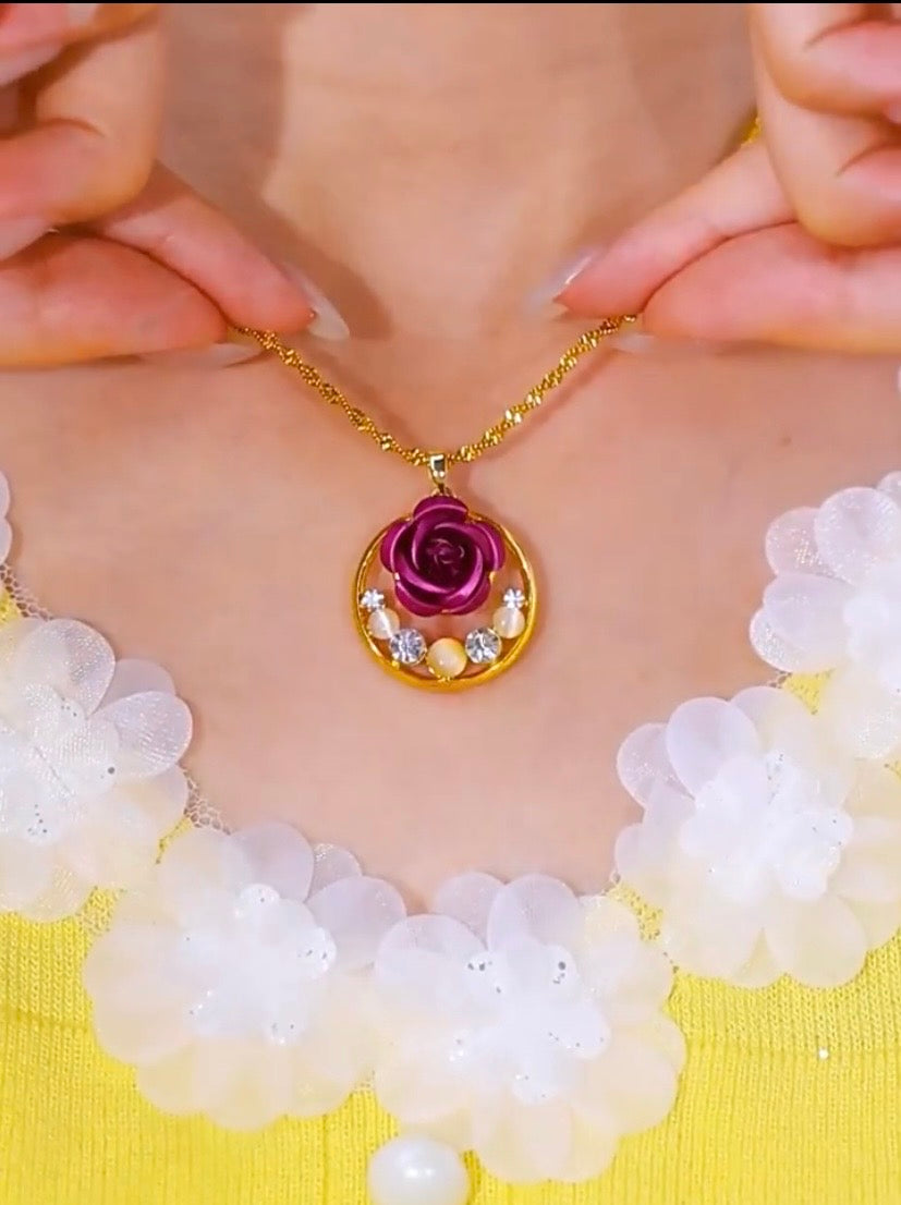 Purple flowers Necklace(24k Gold plated)
