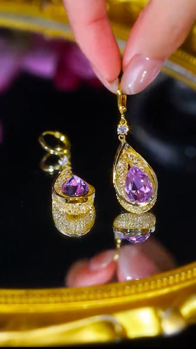 Purple zircon Earrings(24k gold plated)